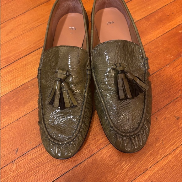 Zara Olive Green Tassel Loafers - Picture 2 of 6